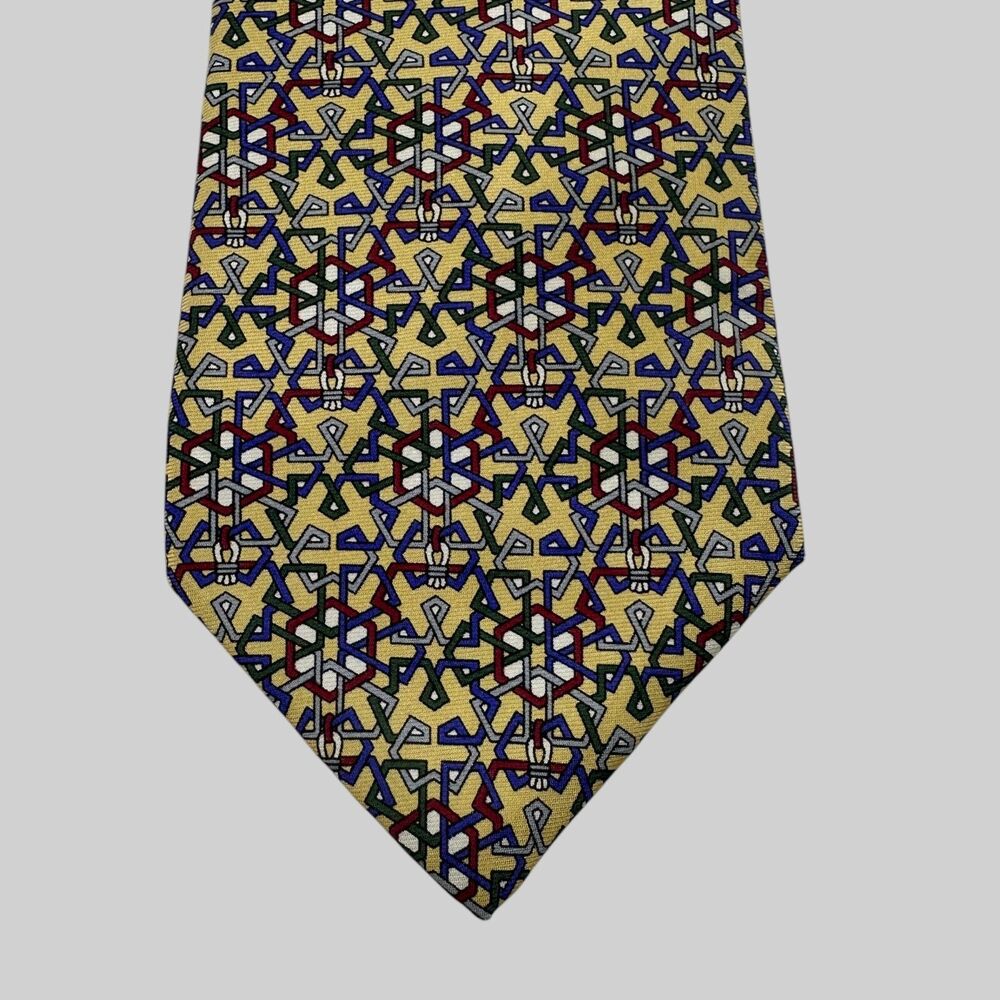 Christian Dior Monsieur Men's Silk Tie 58 x 3.75 Geometric 80's Yellow Blue Red